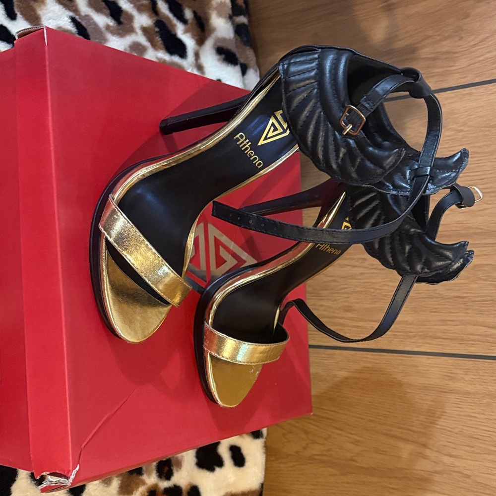 Athena Elegant Black and Gold Heels